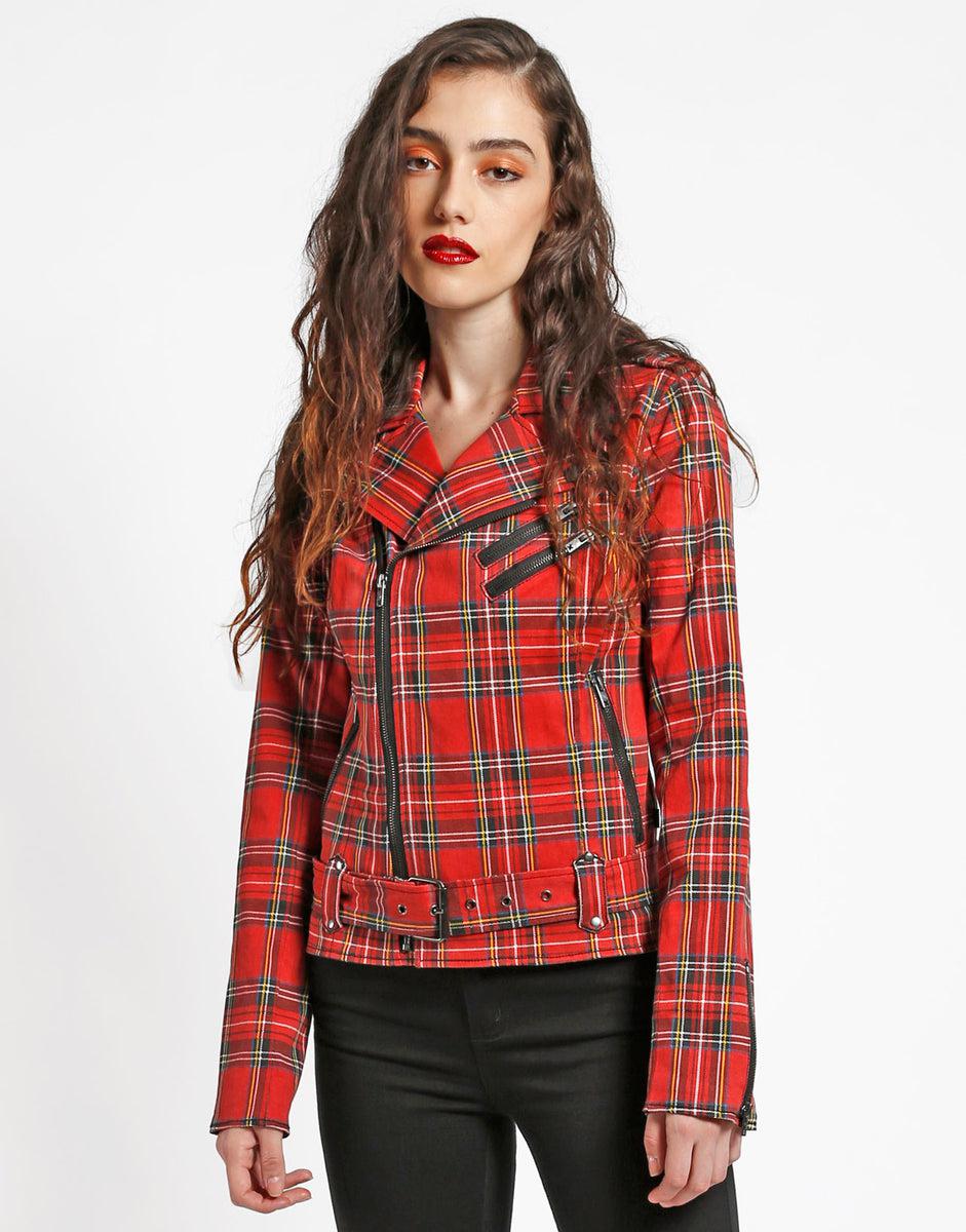 Tripp NYC Tartan Red Child Moto Jacket