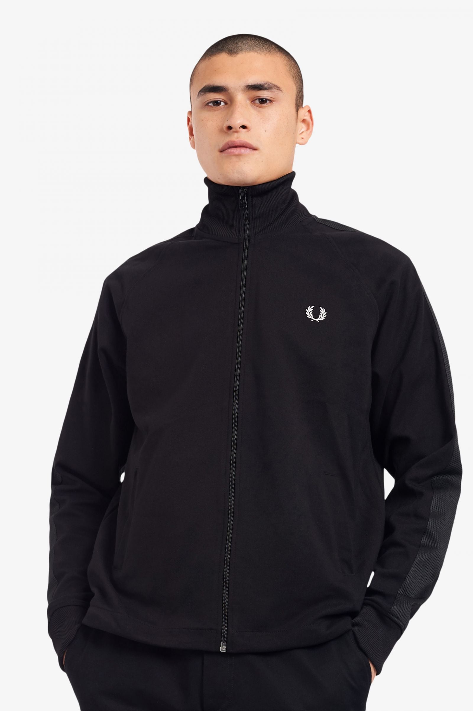 Fred Perry Tonal Taped Track Jacket BLACK TONAL TAPE TRACK