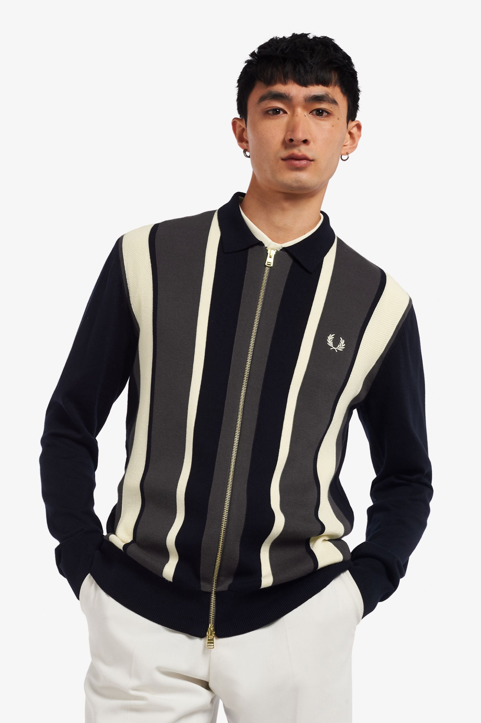 Fred Perry Striped Zip Through Cardigan Posers Hollywood