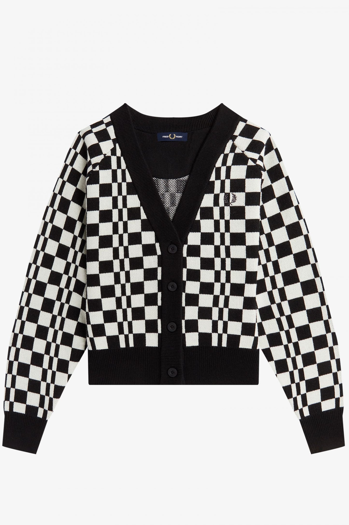 LADIES CHEQUERBOARD CARDIGAN (BLACK)