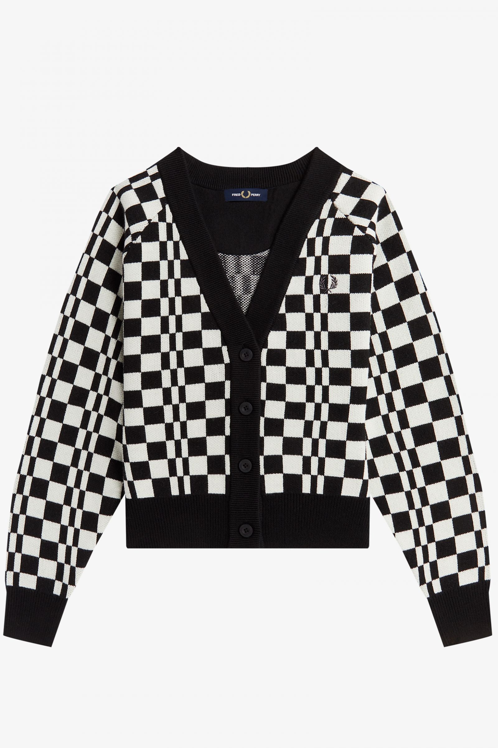 LADIES CHEQUERBOARD CARDIGAN (BLACK)