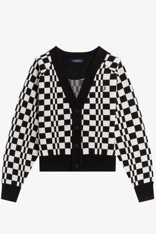 LADIES CHEQUERBOARD CARDIGAN (BLACK)