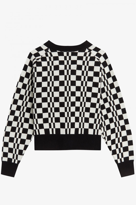 LADIES CHEQUERBOARD CARDIGAN (BLACK)