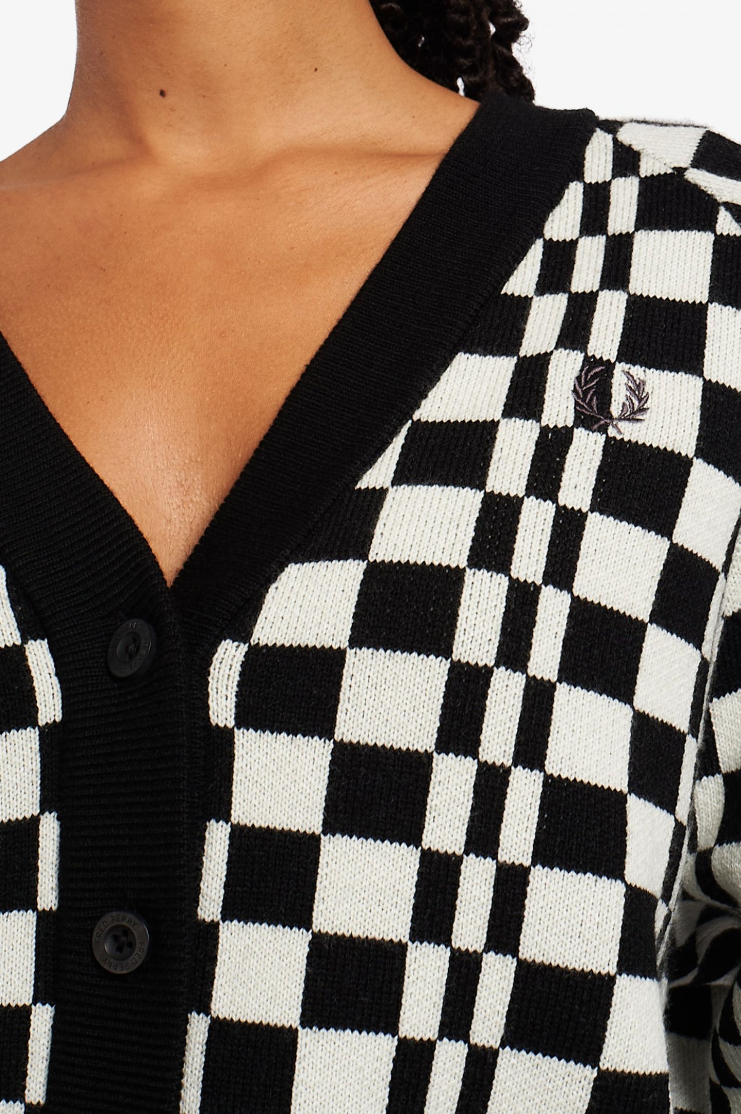 LADIES CHEQUERBOARD CARDIGAN (BLACK)