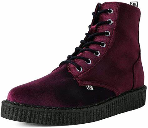 T.U.K BURGUNDY VELVET 7 EYE POINTED CREEPER BOOT