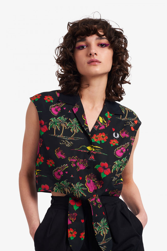 HAWAIIAN PRINT TIE-FRONT SHIRT
