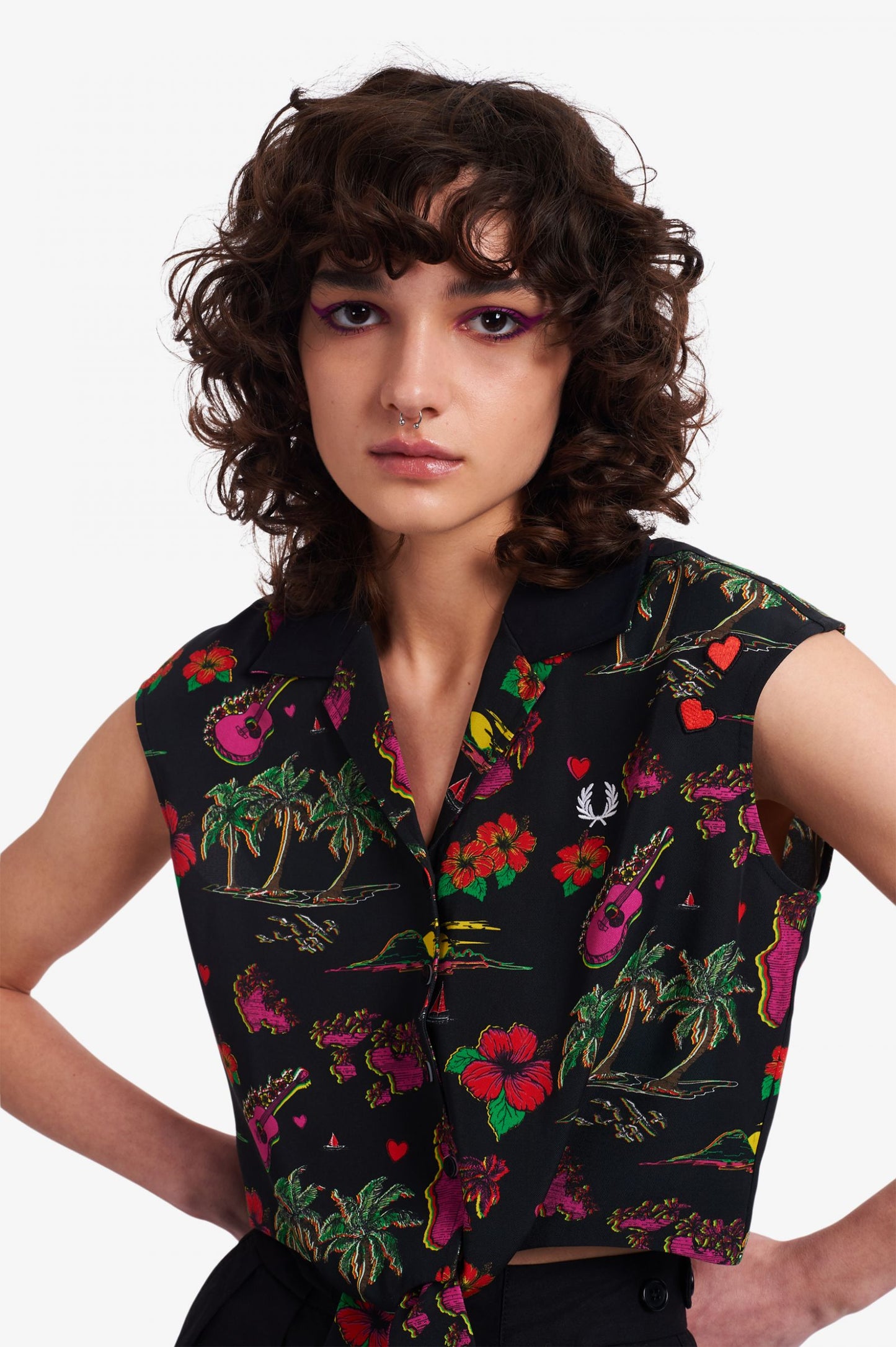 HAWAIIAN PRINT TIE-FRONT SHIRT