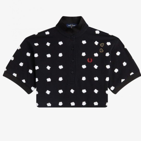 AMY WINEHOUSE Spot Print Piqué Crop Top Shirt