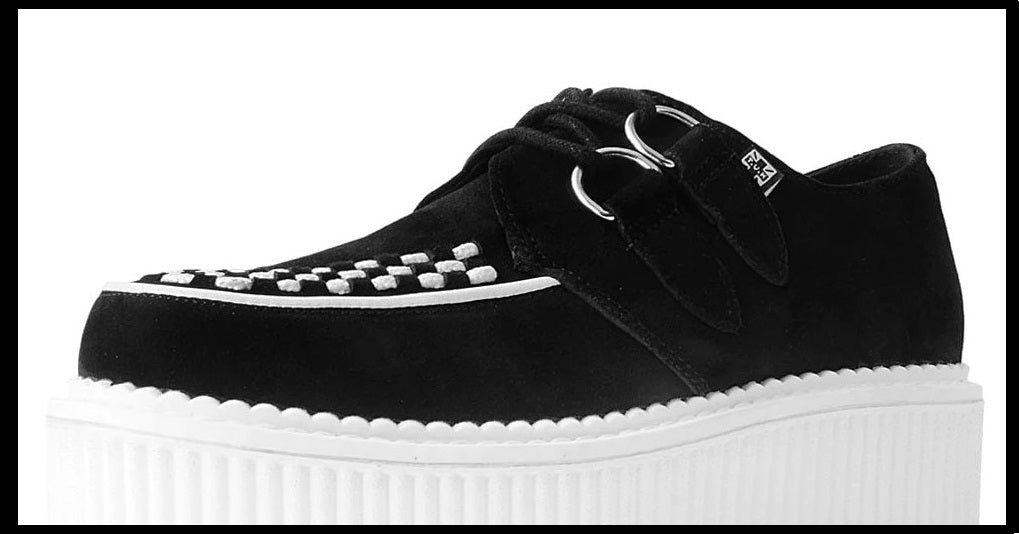 T.U.K BLACK SUEDE/WHITE SOLE LOW CREEPER