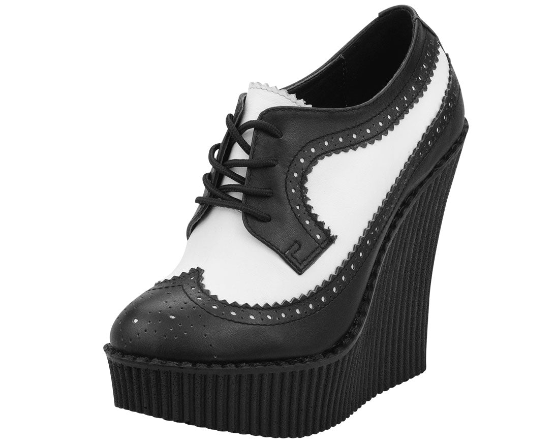 black and white wingtip dress shoes T.U.K Black/White Leather Brogue Wingtip Creeper Wedge – Posers Hollywood