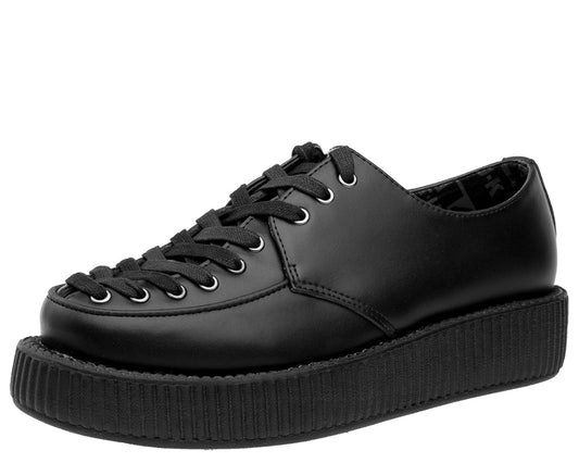 T.U.K BLACK LEATHER CORSET FRONT VIVA LOW CREEPER