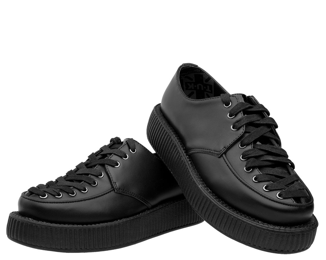 T.U.K BLACK LEATHER CORSET FRONT VIVA LOW CREEPER