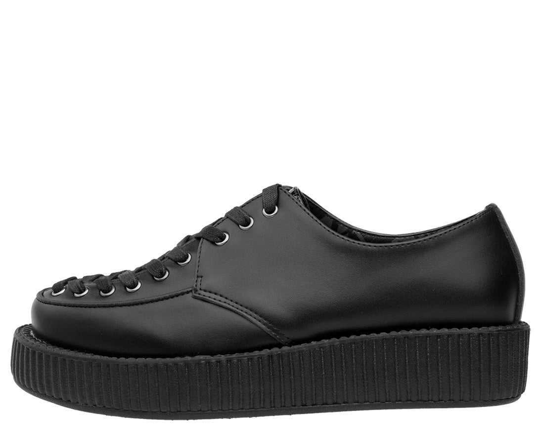 T.U.K BLACK LEATHER CORSET FRONT VIVA LOW CREEPER