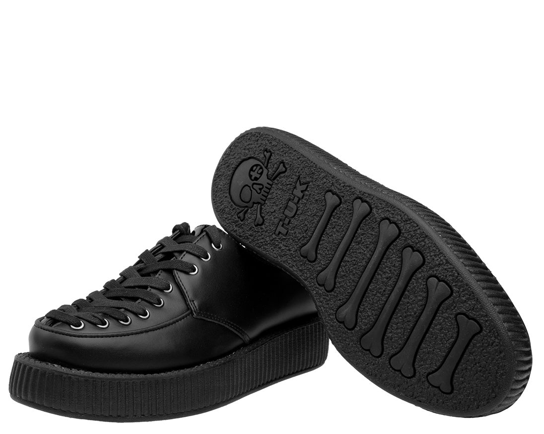 T.U.K BLACK LEATHER CORSET FRONT VIVA LOW CREEPER