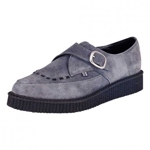 T.U.K GREY SUEDE STRAPPED BUCKLE POINTED CREEPER