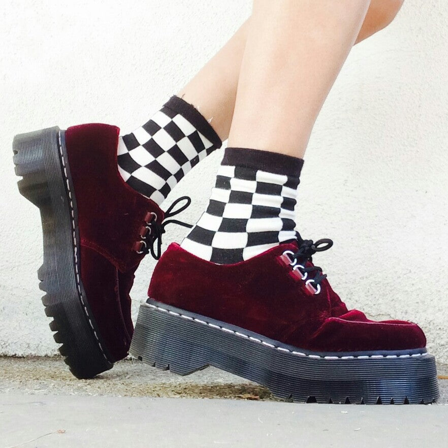 AGGY CREEPER CHERRY RED VELVET SHOE