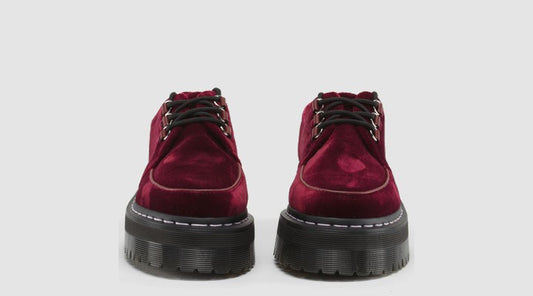 AGGY CREEPER CHERRY RED VELVET SHOE