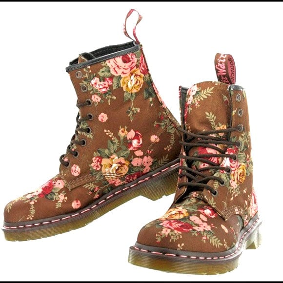 Dr Martens Canvas Floral Boots 1460 W Taupe Victorian Flower Boots