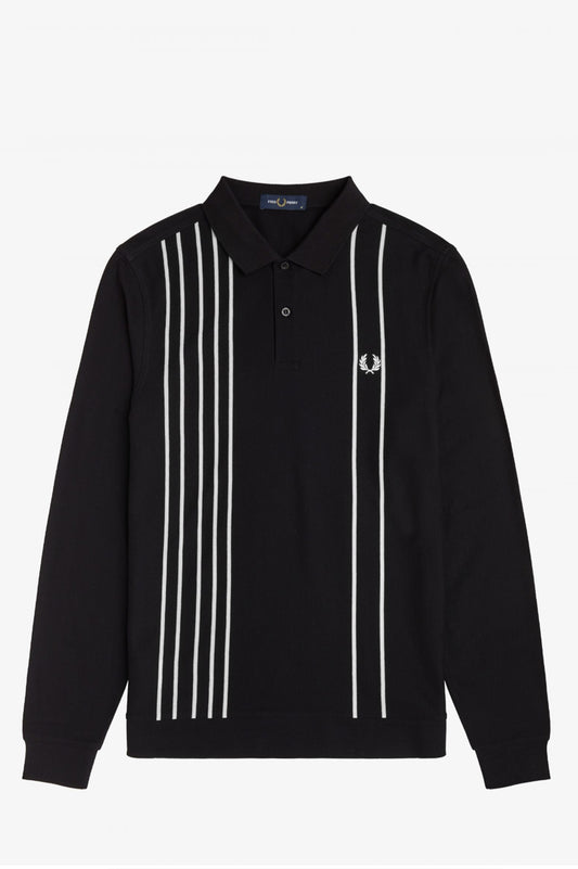 BLACK REFINED PIQUE STRIPED POLO SHIRT