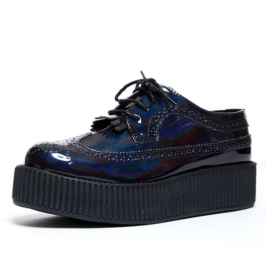 T.U.K BLACK IRIDESCENT BROGUE WINGTIP W/ KILTIE VIVA MONDO CREEPER