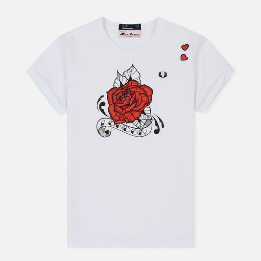 Amy Winehouse Rose Print White T-shirt