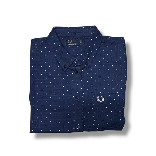 LADIES FRED PERRY POLKA DOT PIQUE SHIRT (FRENCH NAVY)
