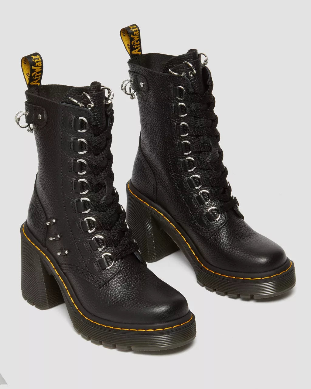 Chesney Piercing Leather Flared Heel Lace Up Boots