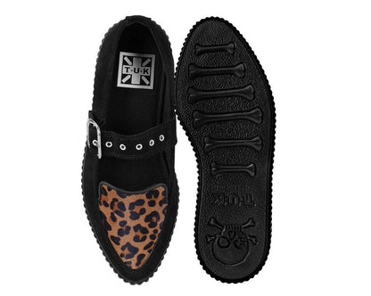TUK Black Suede Leopard Pointed Mary Jane Creeper Sneaker