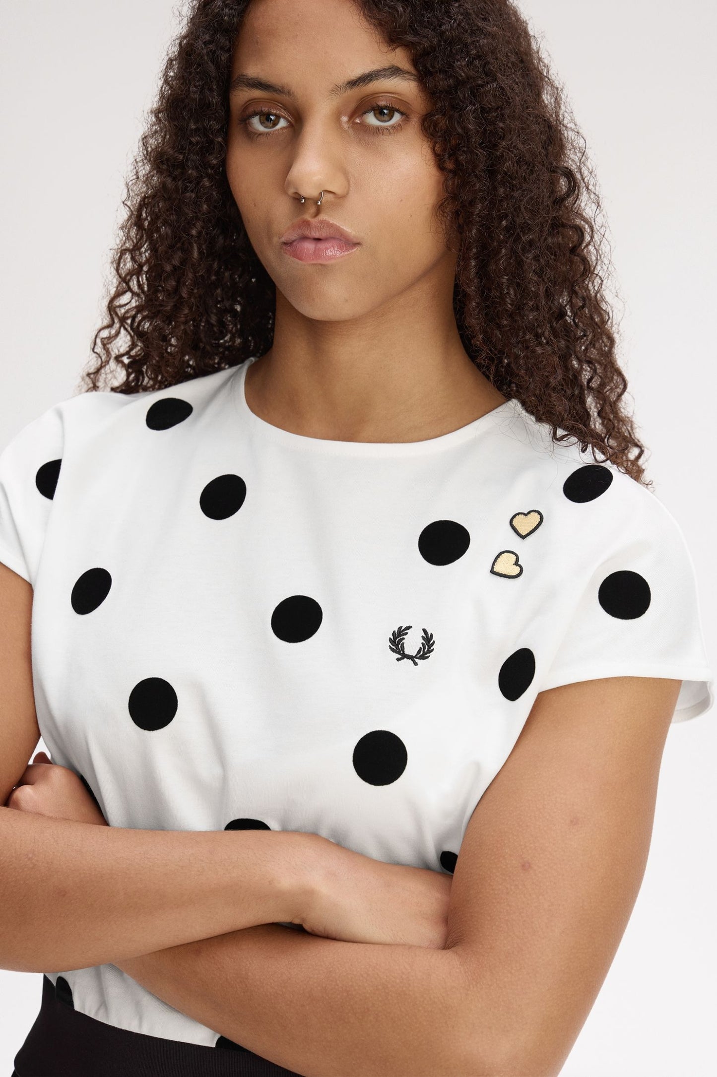Amy Winehouse Flocked Polka Dot Top White