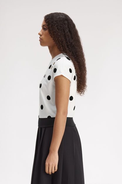 Amy Winehouse Flocked Polka Dot Top White