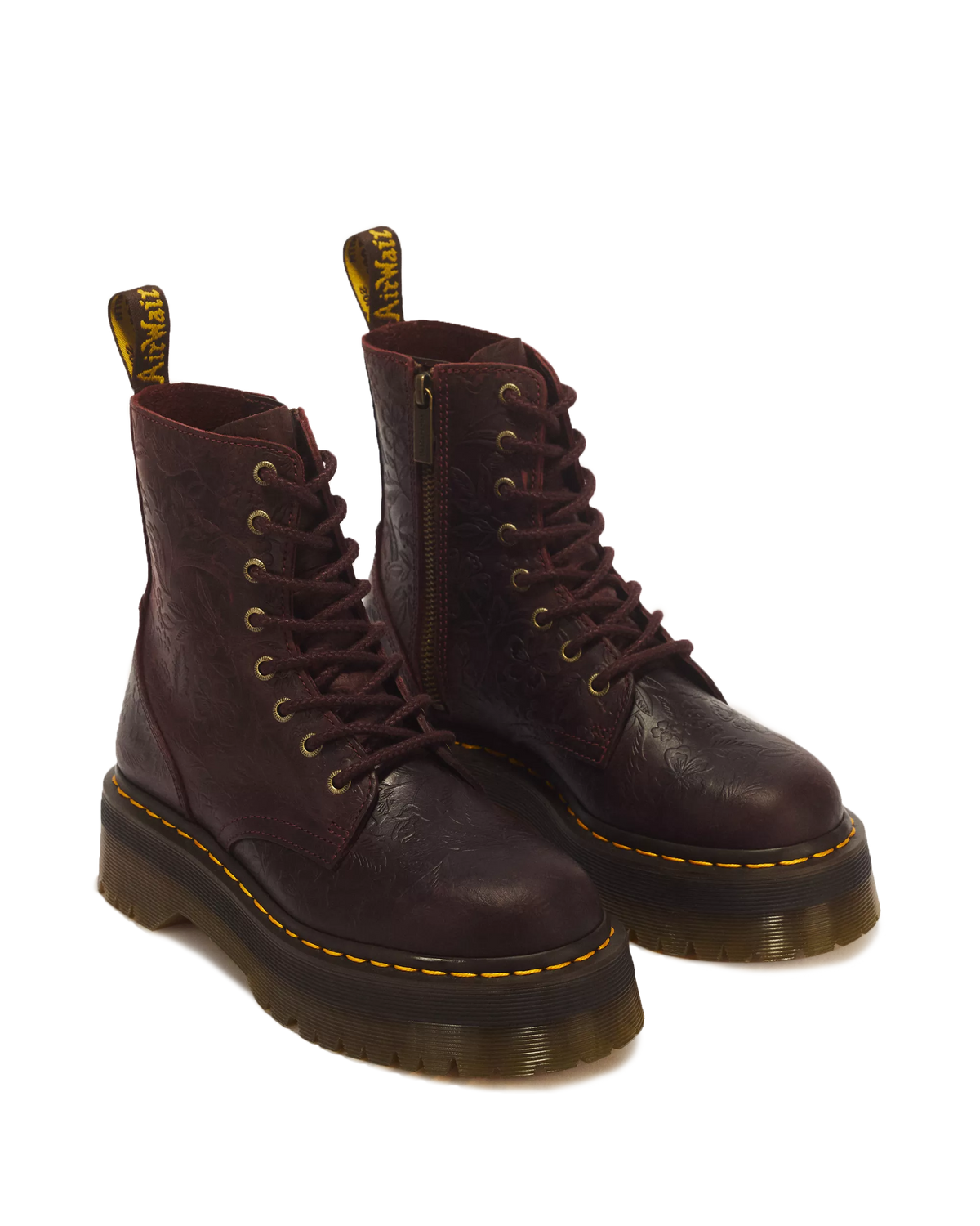 Jadon Floral Emboss 8 Eye Crazy Horse Leather Platform Boots