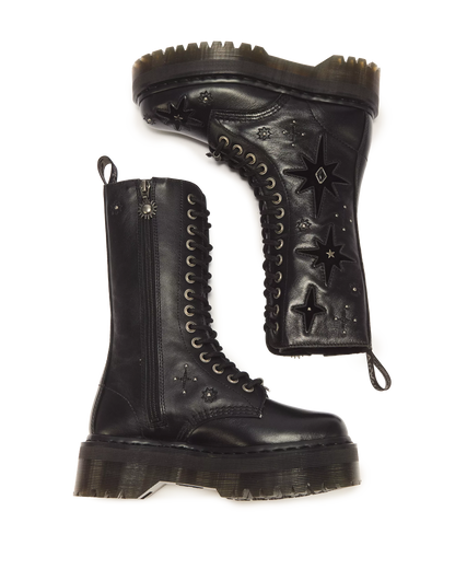 1B99 Whimsigoth 14 Eye Leather & Velvet Lace Up Boots