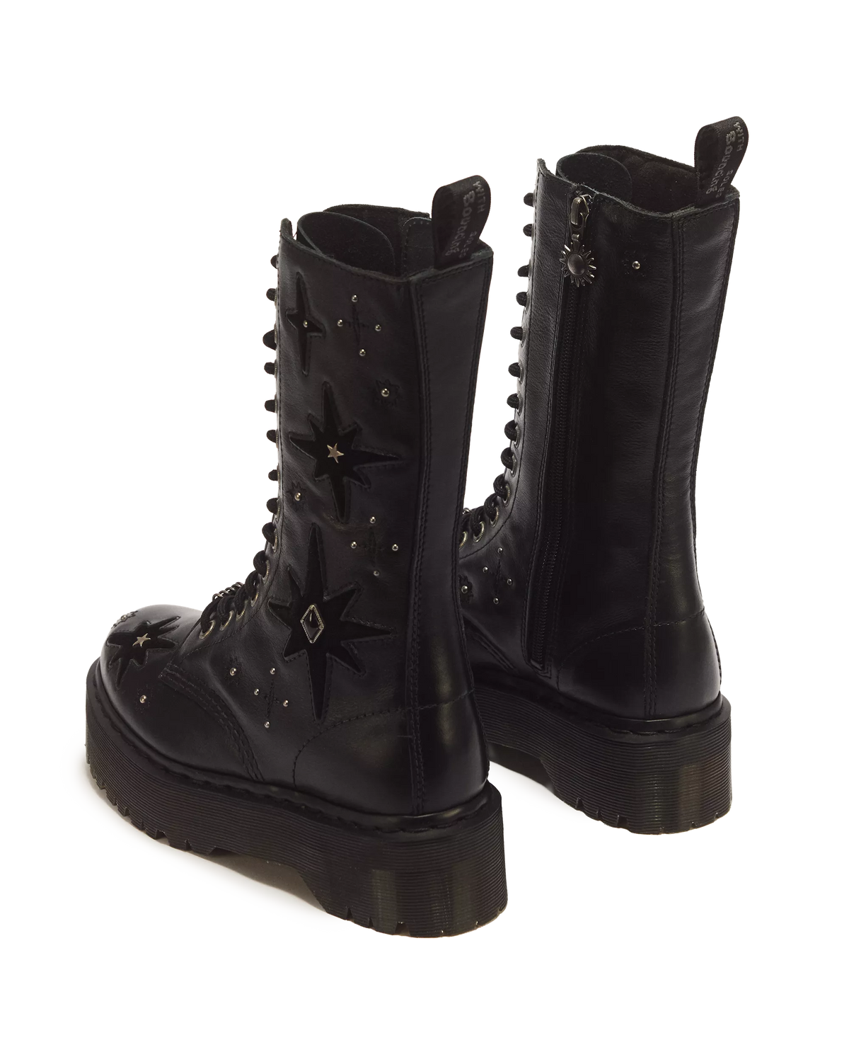 1B99 Whimsigoth 14 Eye Leather & Velvet Lace Up Boots