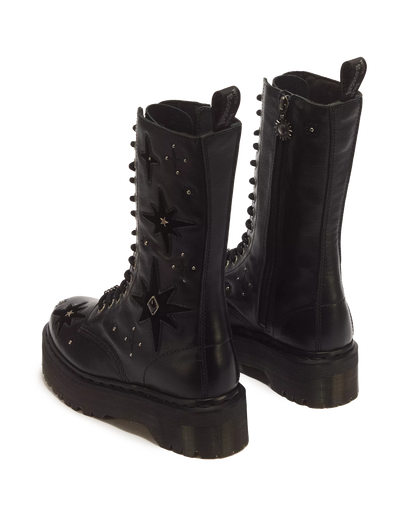 1B99 Whimsigoth 14 Eye Leather & Velvet Lace Up Boots