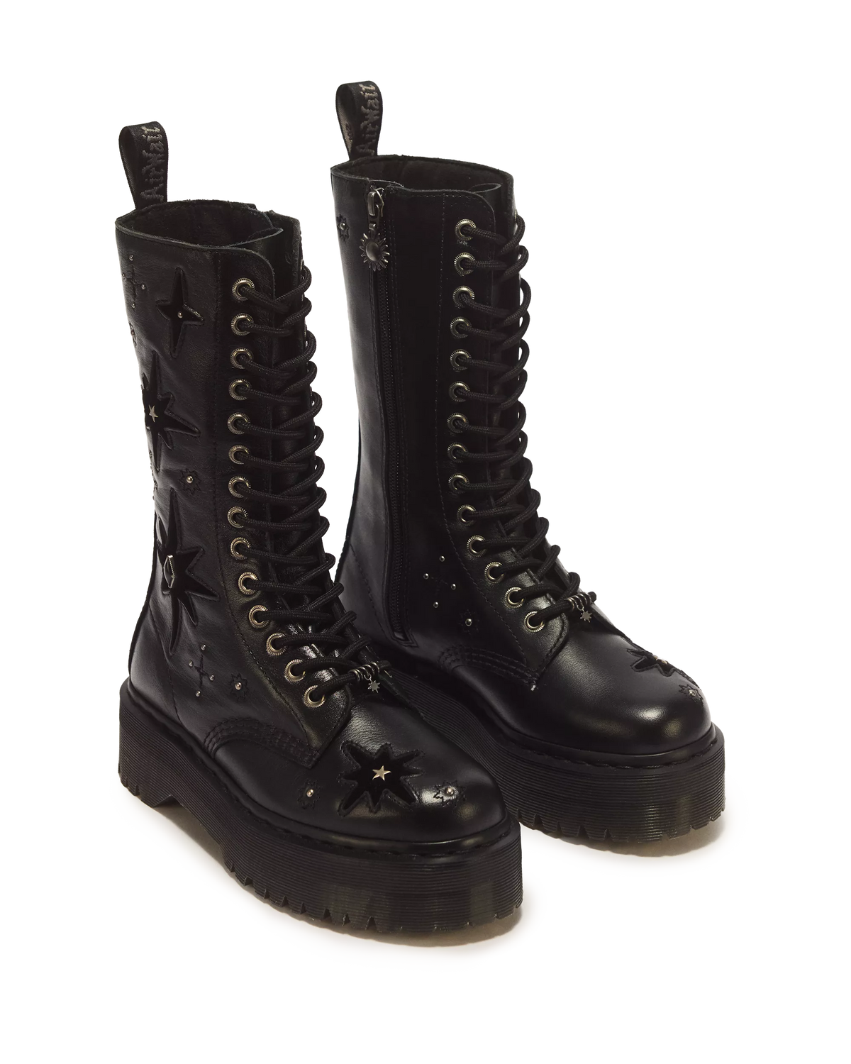 1B99 Whimsigoth 14 Eye Leather & Velvet Lace Up Boots