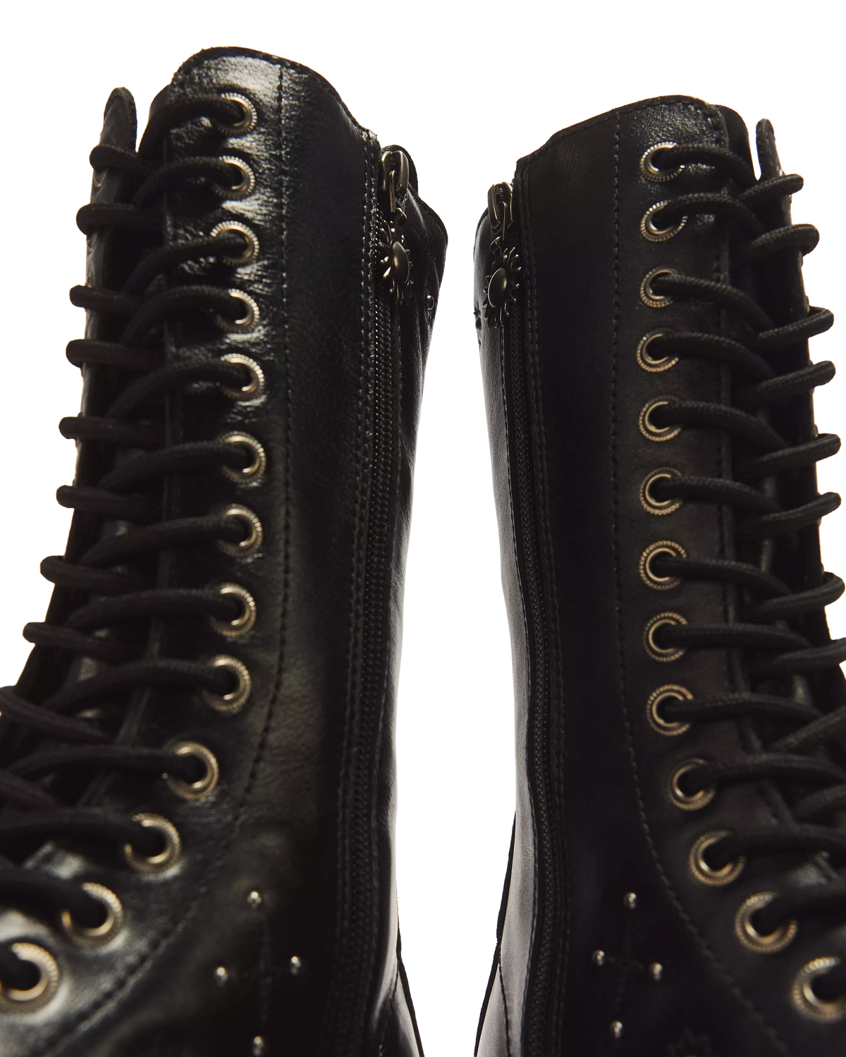 1B99 Whimsigoth 14 Eye Leather & Velvet Lace Up Boots