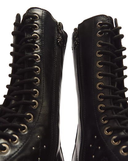 1B99 Whimsigoth 14 Eye Leather & Velvet Lace Up Boots