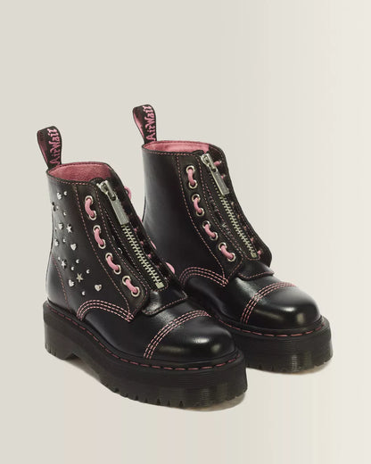 Sinclair Hearts & Stars 8 Eye Milled Gloss Leather Platform Boots
