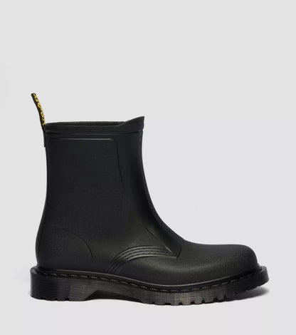 Black rubber boot on a light gray background