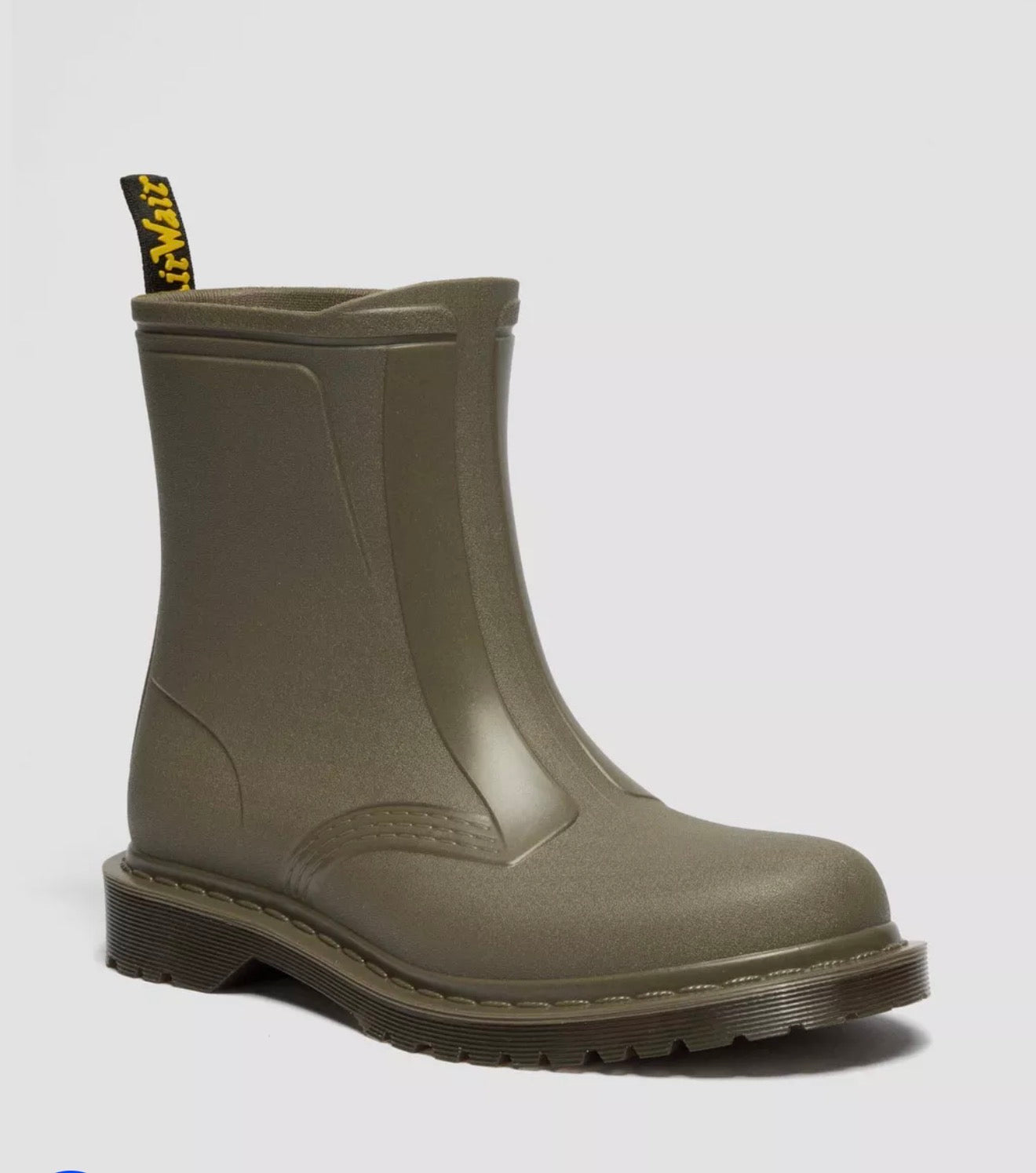 Green rubber boot on a white background