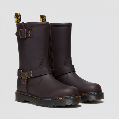 Anistone Hi Dark Brown Leather Biker Boots