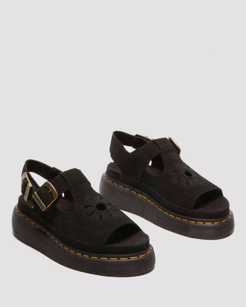 Dunnet Flower Butter Soft Black Leather Sandals