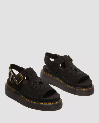 Dunnet Flower Butter Soft Black Leather Sandals