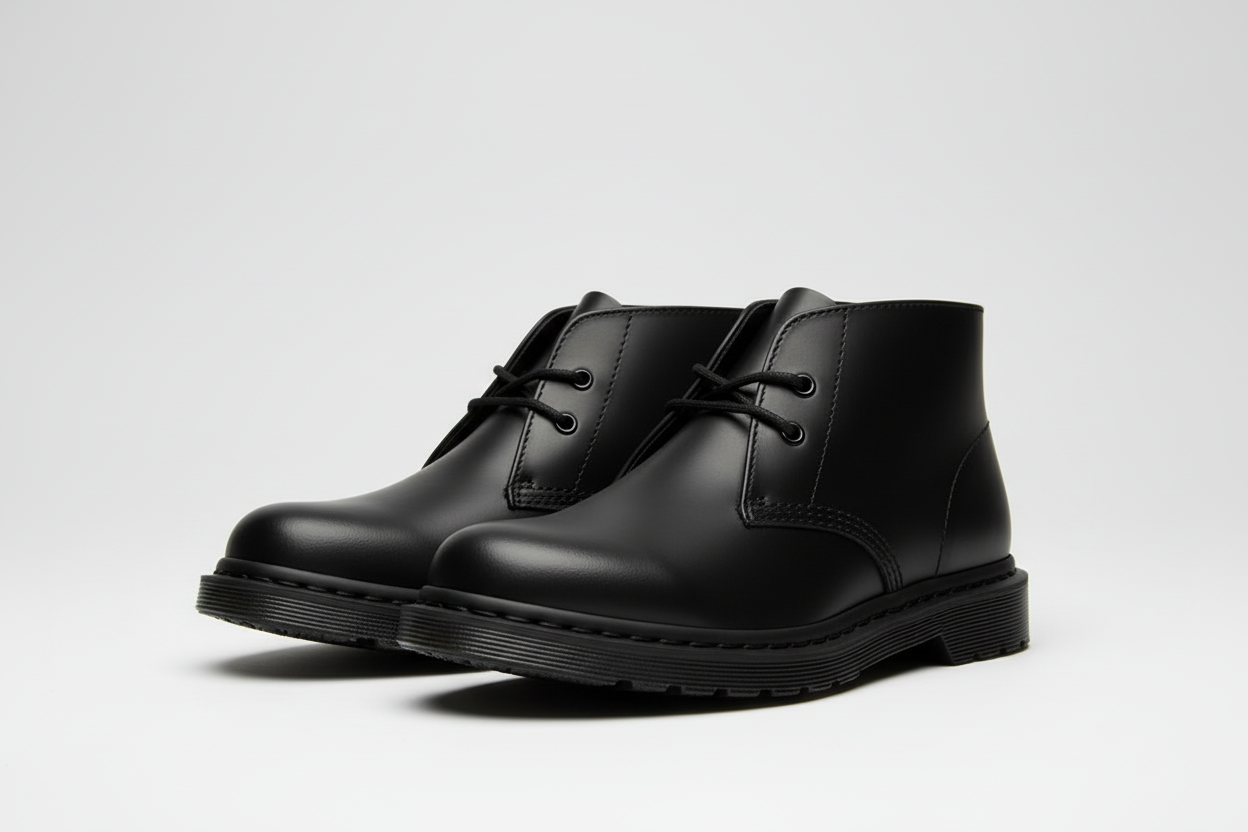 Manton Black Noir Lisse Bottine 2 Œillets