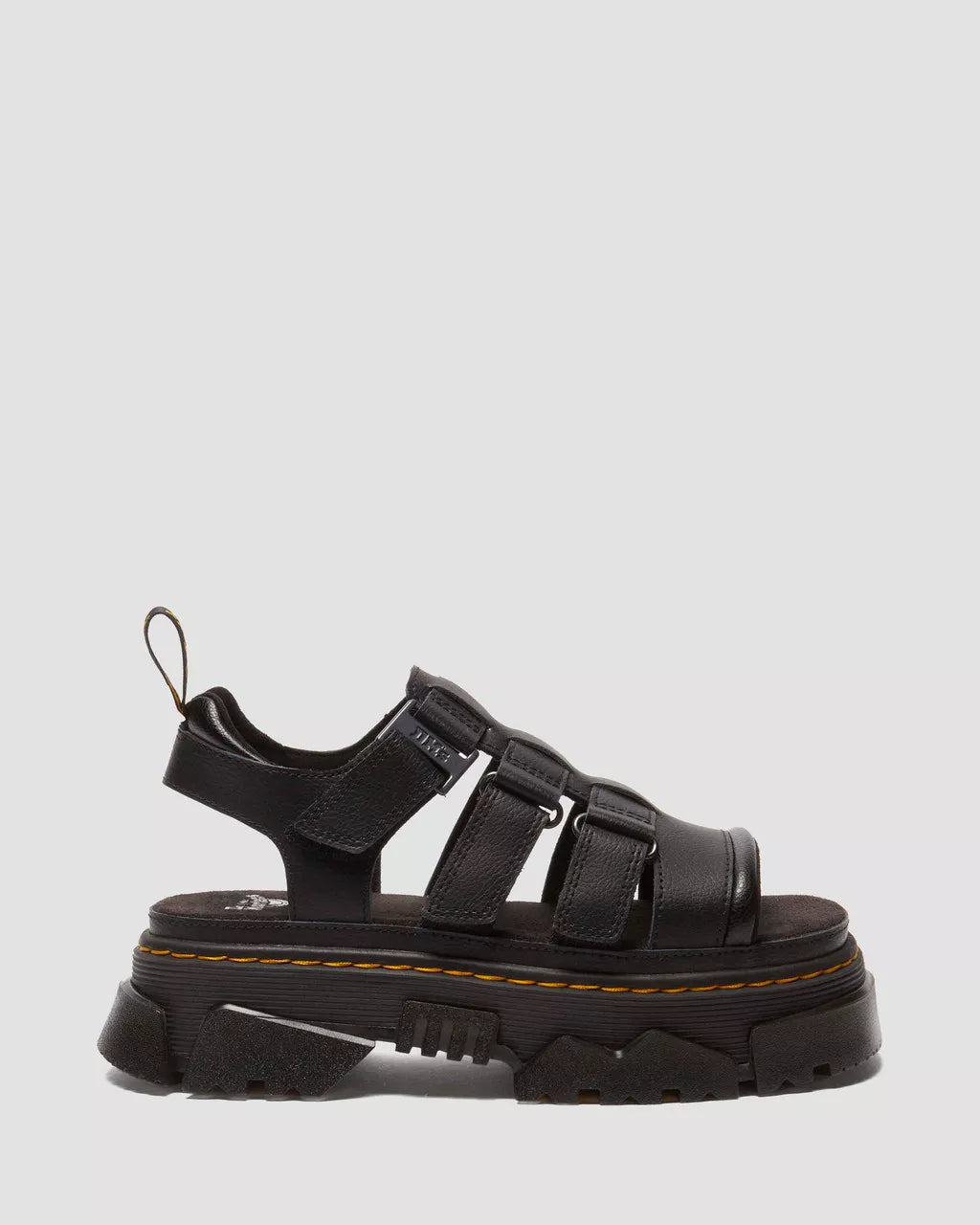 A pair of black Mattison 3 Strap sandals with a platform sole and adjustable straps.