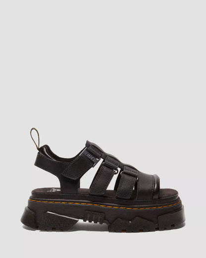 A pair of black Mattison 3 Strap sandals with a platform sole and adjustable straps.