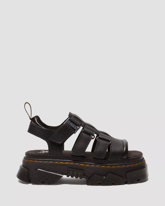 A pair of black Mattison 3 Strap sandals with a platform sole and adjustable straps.