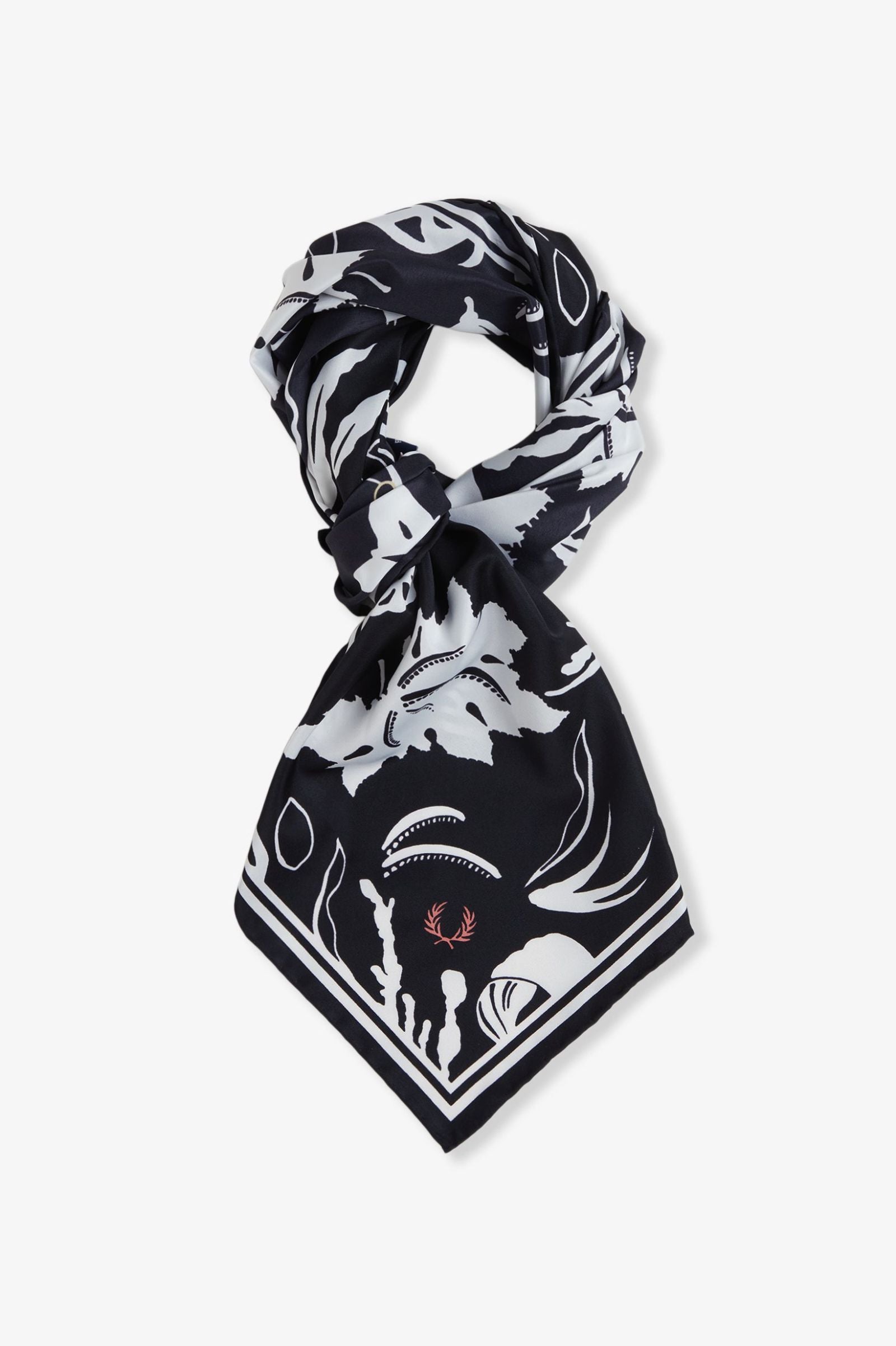 Black and white patterned scarf on a white background