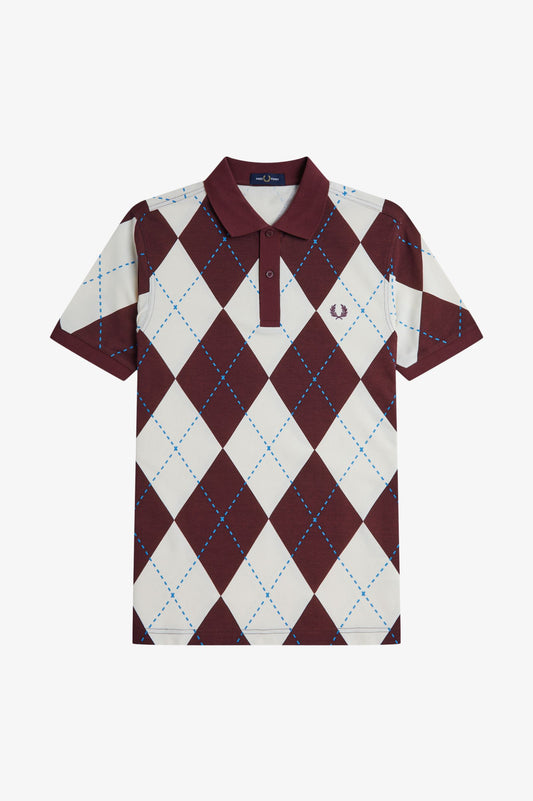 Argyle patterned polo shirt on a white background