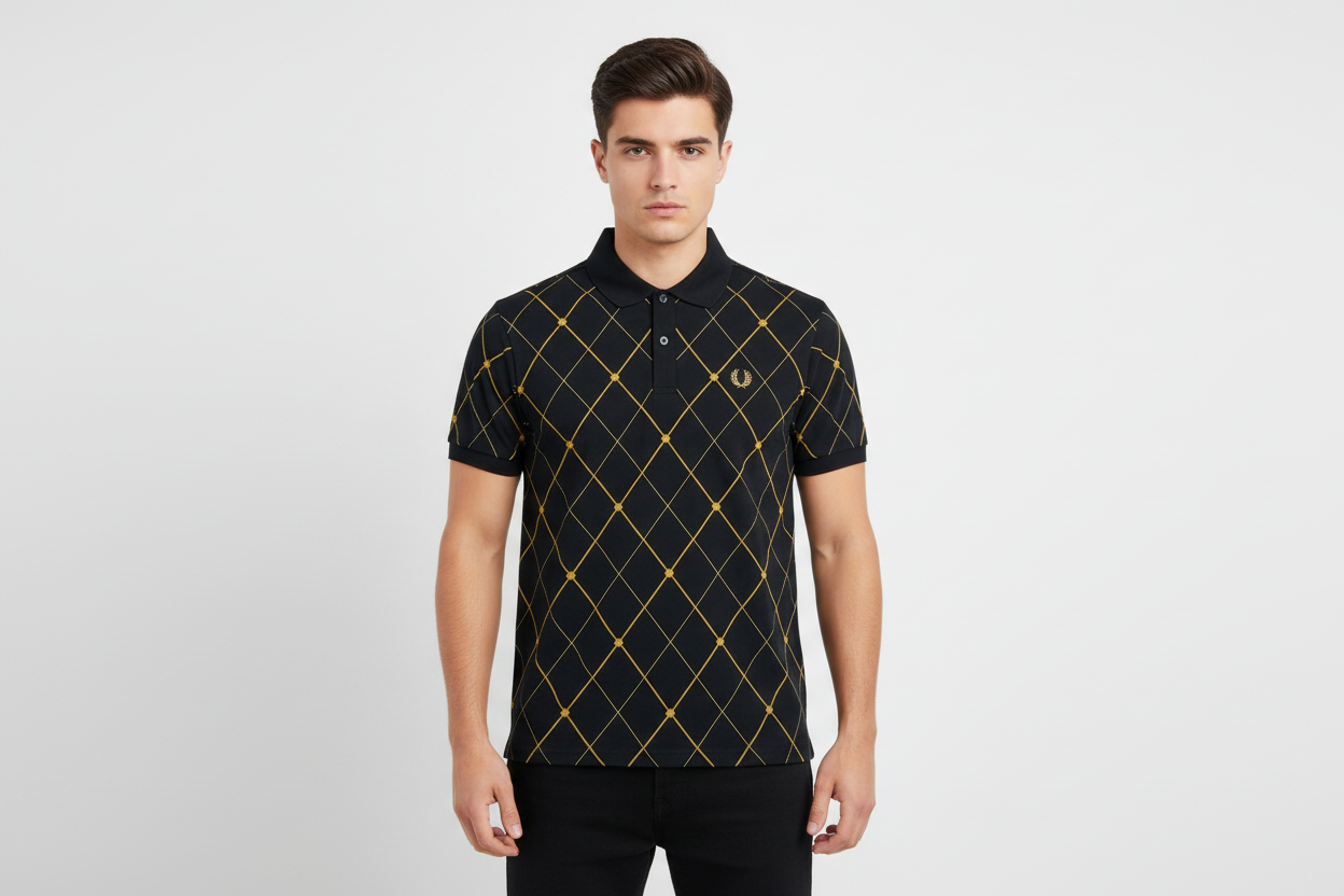 Fred Perry Argyle Print  Polo Shirt  Black